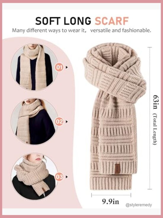 Winter Beanie Hat Scarf Gloves Headband Set, Slouchy Knit Touchscreen Gloves, main image 4